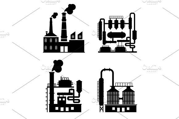580x387 Industrial Building Factory And Power Plants Icon Set.