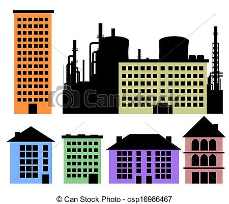 450x402 Set Of Houses And Factory Vector Background For Poster Clip Art