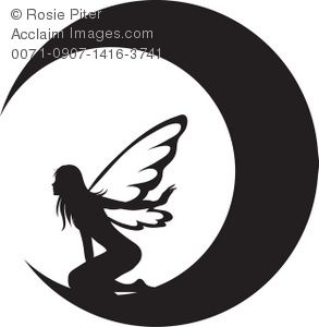 293x300 Clip Art Illustration Of The Silhouette Of A Fairy On The Moon