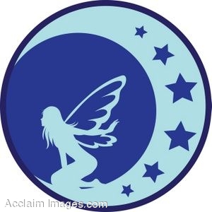 300x300 Clip Art Of A Blue Silhouette Of A Fairy On The Moon