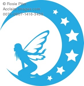 293x300 Art Illustration Of A Blue Silhouette Of A Fairy On The Moon