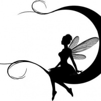200x200 Awesome Black Ink Fairy Silhouette Sitting On Curly Ended Moon