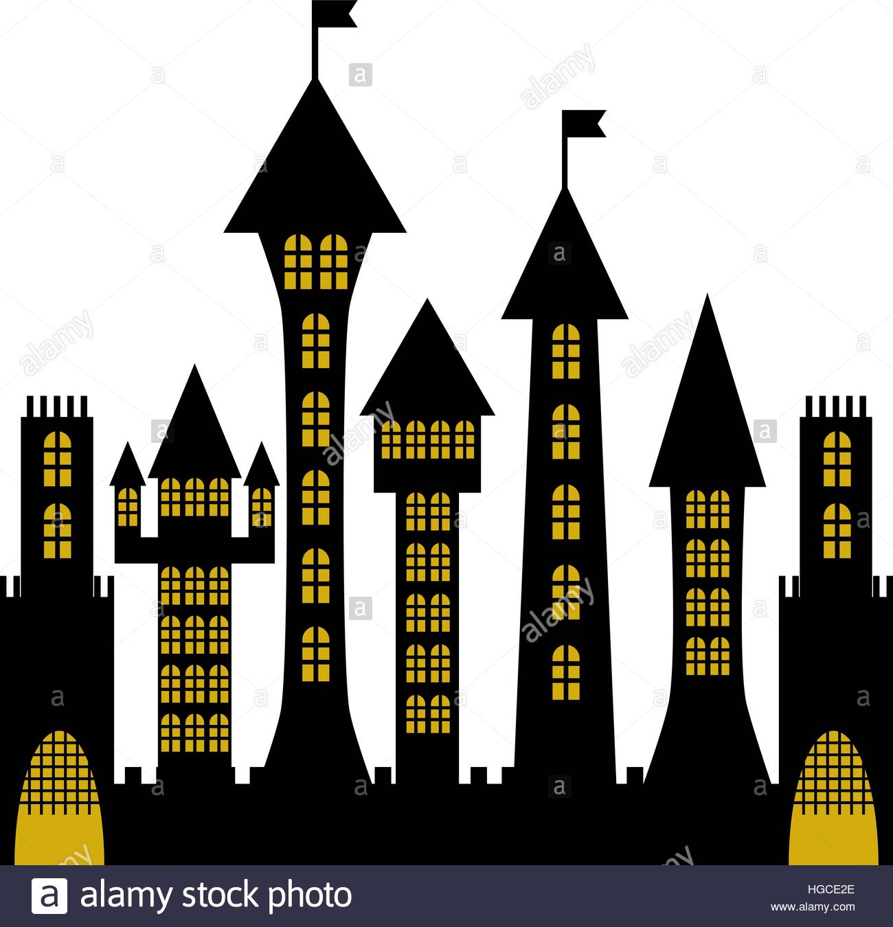 1300x1350 Isolated Vector Ancient Gothic Castle Black Silhouette Stock