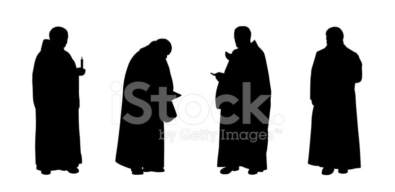 798x389 Christian Monks Silhouettes Set Stock Photos