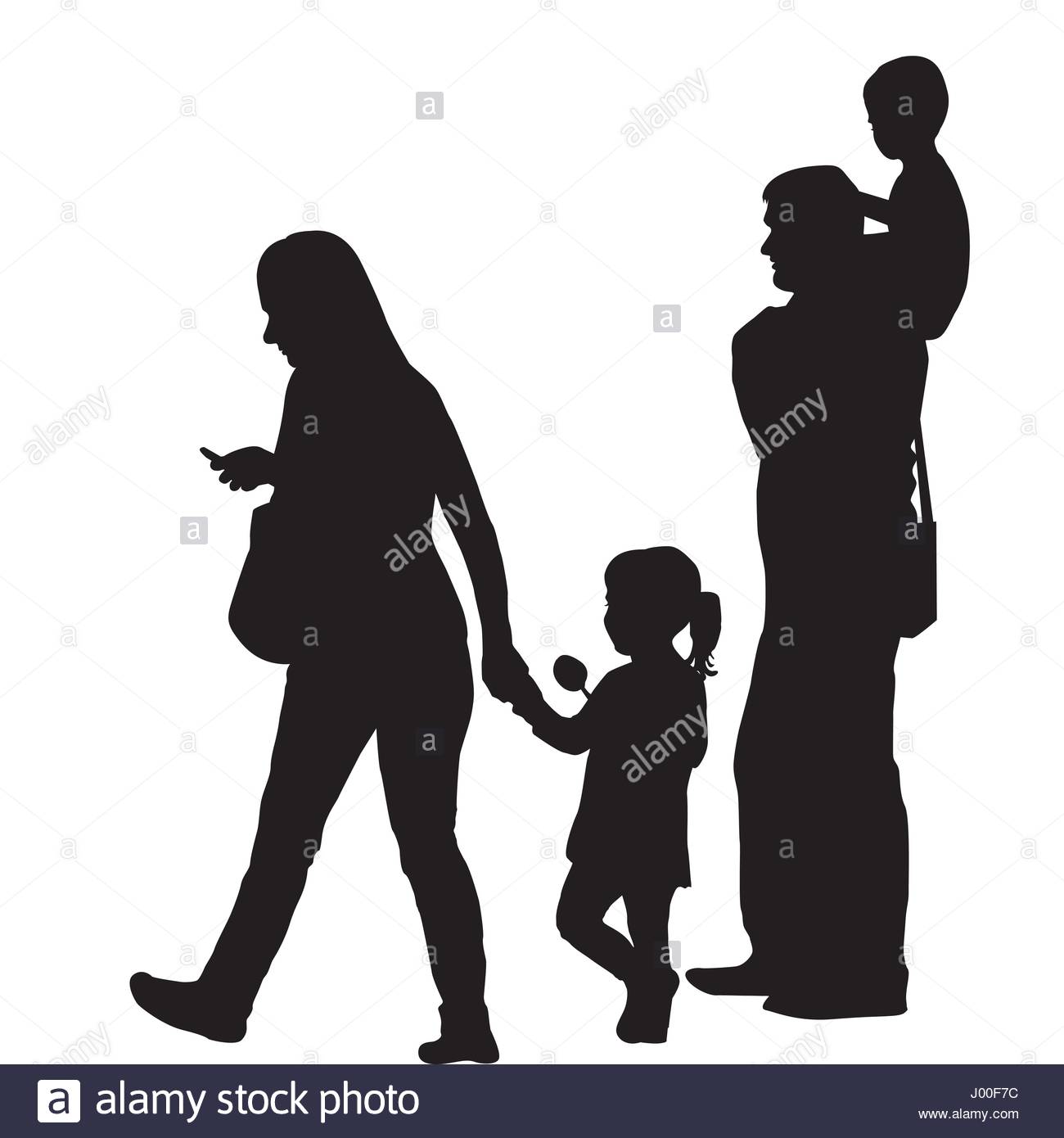1300x1390 Modern Family Silhouette With Two Children Stock Vector Art