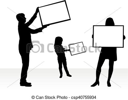 450x353 Silhouette Family With Placards. White Background. Vectors