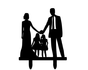 340x270 Big Bride And Groom Silhouette Wedding Cake Topper Family