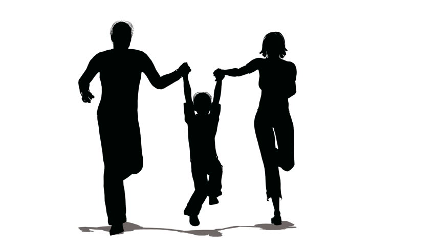 852x480 Running Family With Hanging Child Silhouette Stock Footage Video