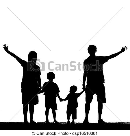 450x470 Silhouette Of Family On White Background. Stock Illustration