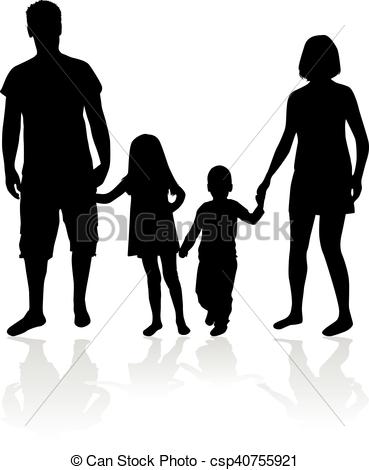 369x470 Vector Silhouette Of Family. White Background. Vector Illustration