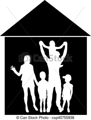 357x470 Vector Silhouette Of Family.the House In The Background. Vectors