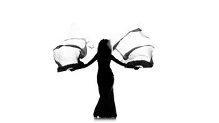 320x180 Talanted Exotic Belly Dancer Woman Continue Dance, Uses Fans,