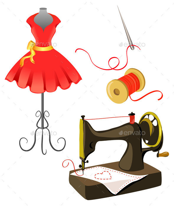 590x700 Mannequin Dress Sewing Machine Isolated By Moremarinka Graphicriver