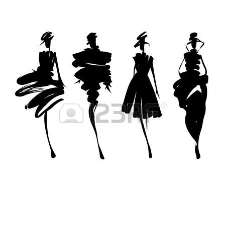 450x450 Fashion Models Hand Drawn Silhouettes Stock Vector