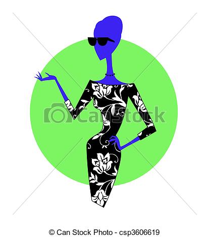 414x470 Retro Fashion Illustration Of Slim Woman In A Black And Stock