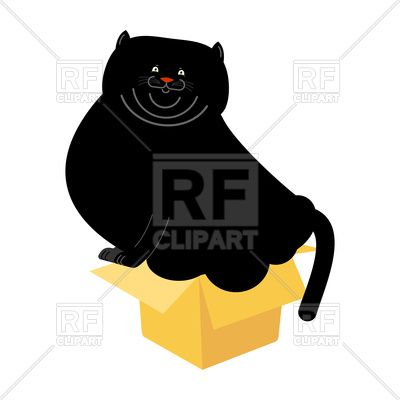400x400 Fat Black Cat In Small Box Royalty Free Vector Clip Art Image