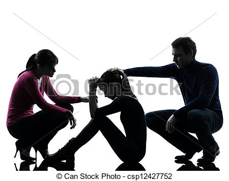 450x356 Family Father Mother Consoling Daughter Silhouette. One Stock