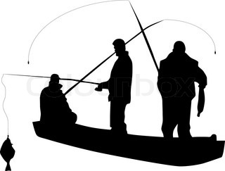 320x243 Fishing Time Concept With Fisherman In Dinghy. Happy Brunette Man