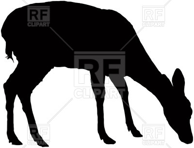 400x304 Pasturing Little Fawn Black Silhouette Royalty Free Vector Clip