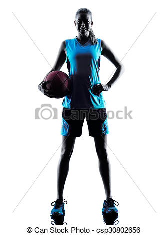 337x470 Woman Basketball Player Silhouette. One Caucasian Woman Stock