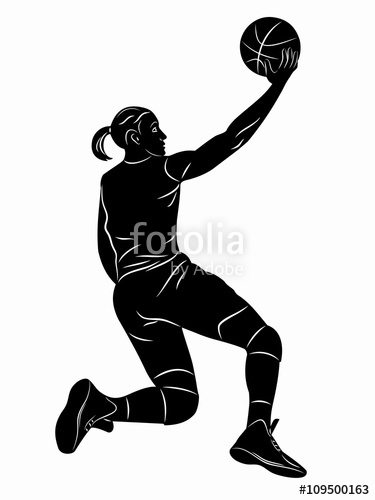 375x500 Silhouette Female Basketball Player, Vector Drawing Stock Image