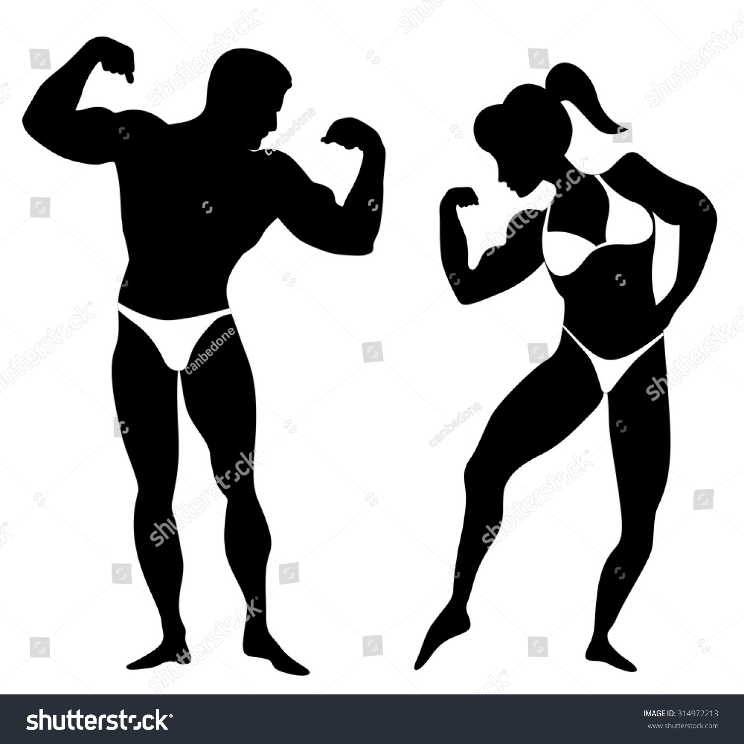 1500x1500 Clip Art Silhouette Man Woman Body Builders Showing Stock Vector