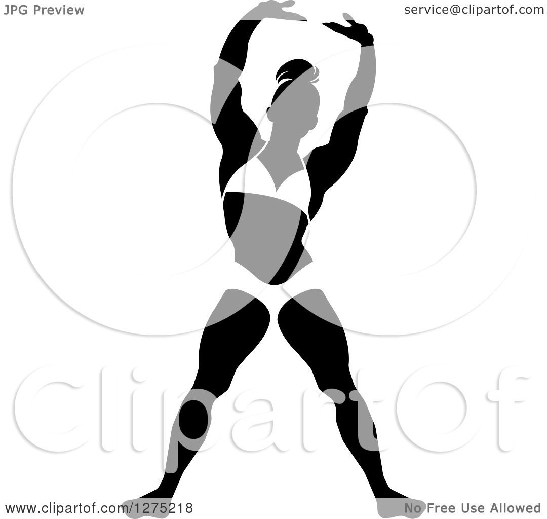 1080x1024 Clipart Of A Silhouetted Black And White Stretching Female