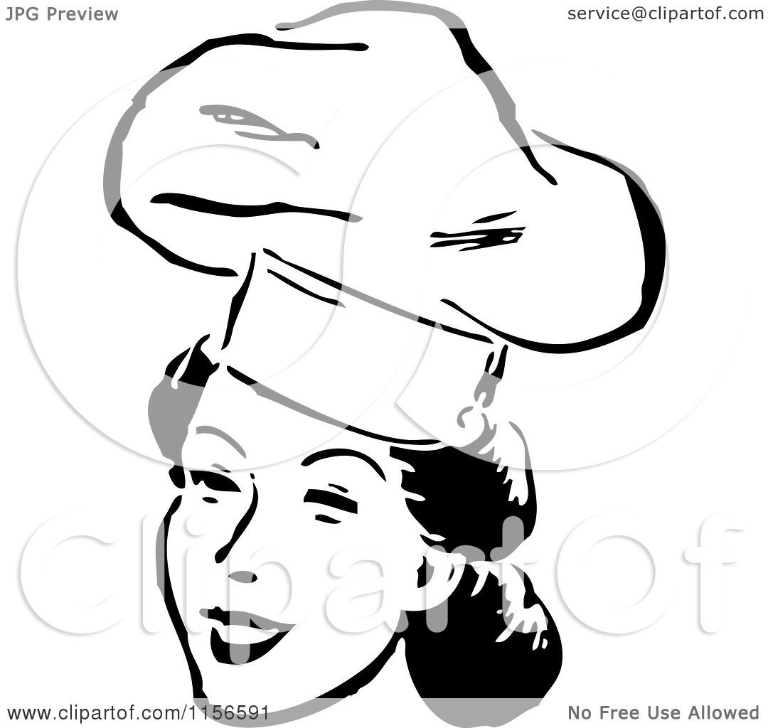 1080x1024 Clipart Of A Black And White Retro Female Chef Smiling