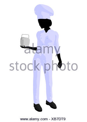 300x420 Female Chef With A Takout Food Container Silhouette On A White