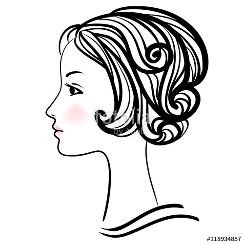 500x500 Woman Face Silhouette. Female Head With Stylish Hairdo. Stock
