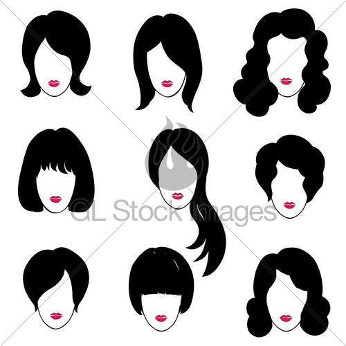 500x500 Hair Style Set. Woman Profile. Pretty Girl Face. Beauty S Gl