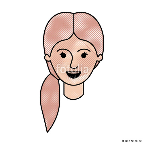 500x500 Female Face With Pigtail Hair In Colored Crayon Silhouette Vector