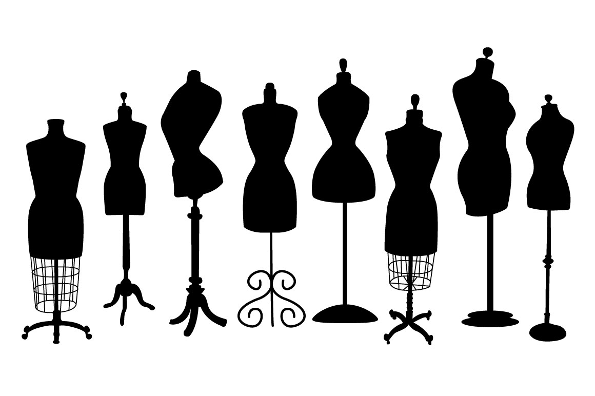 1160x772 Classic Female Mannequin Silhouette Set Vector Clipart