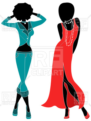 300x400 Silhouette Of Model Women In Dull Turquoise And Red Dress Royalty