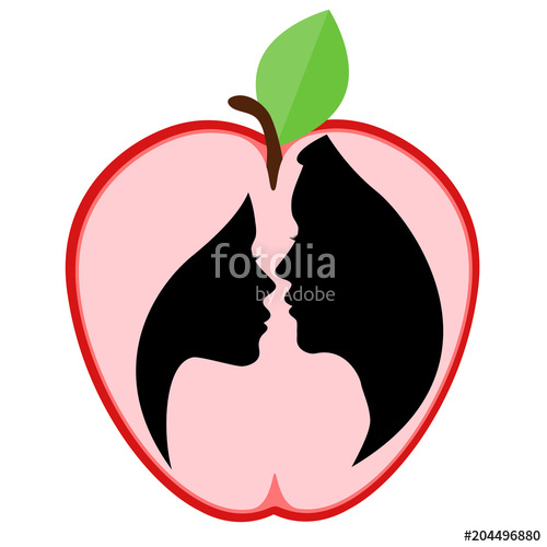500x500 Male And Female Profile Silhouette On Apple Background Stock