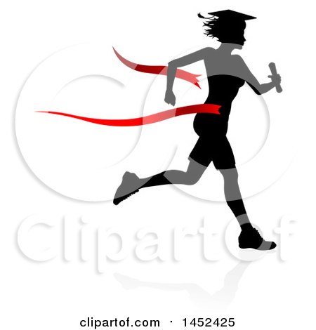 450x470 Clipart Of A Black Silhouetted Female Graduate Running A Race
