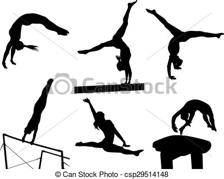 450x359 Female Gymnastic Silhouettes. Female Silhouettes Of Eps Vector