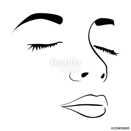 500x500 Closeup Sketch Female Face Silhouette Vector Illustration Stock