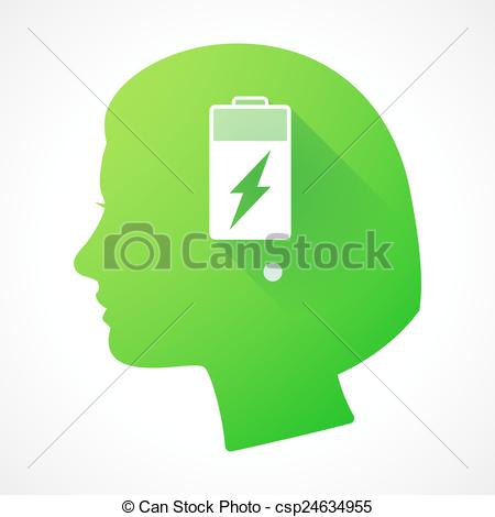 450x470 Female Head Silhouette Icon With A Battery. Illustration