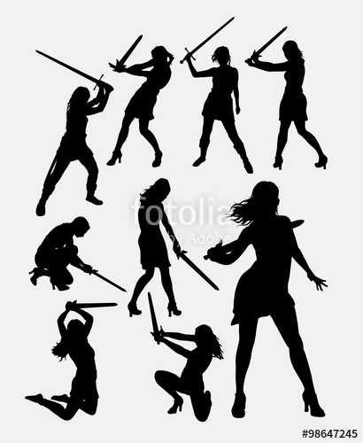 410x500 Warrior Girl With Sword Weapon Silhouette. Good Use For Symbol