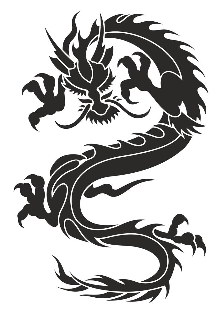 707x1000 Chinese Dragon Silhouette Tattoo Tribal Vector Coreldraw Vector