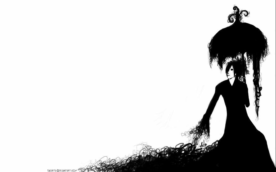 1120x700 Gothic Umbrella Girl Women Black White Vector Art Wallpaper