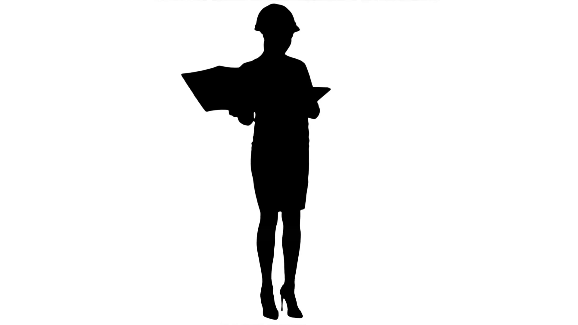 1920x1080 Silhouette Female Construction Engineer In Helmet Holding
