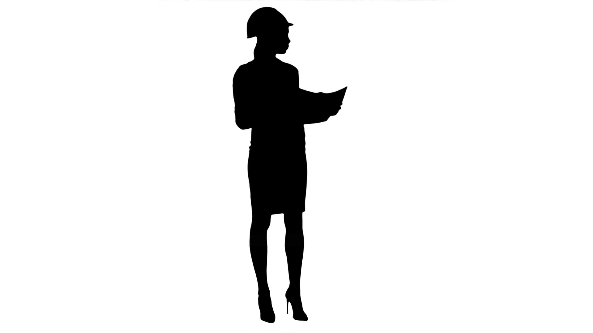 1920x1080 Silhouette Young Female Supervisor In Helmet Holding Blueprints