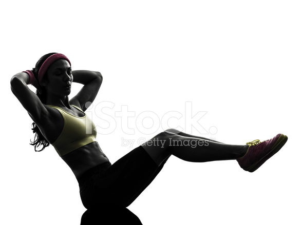 588x439 Woman Exercising Fitness Workout Crunches Silhouette Stock Photos