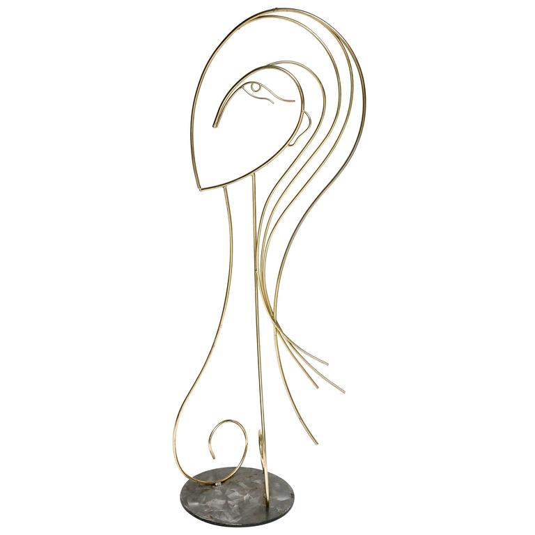 768x768 Curtis Jere, Female Face Silhouette Sculpture In Brass And Steel