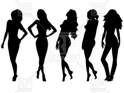 400x300 Set Of Five Female Black Silhouettes Royalty Free Vector Clip Art