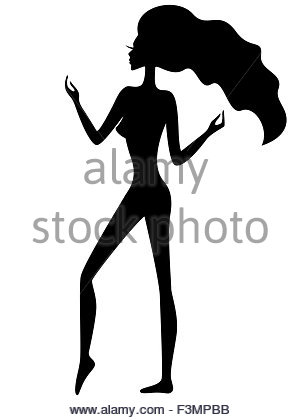 300x420 Abstract Graceful Girl With Waving Hair In Motion, Black Vector