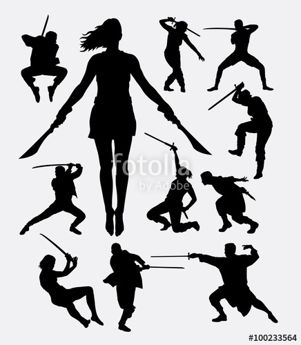 436x500 Warrior Male And Female With Weapon Silhouette. Good Use