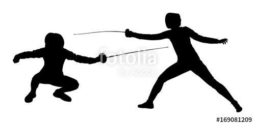 500x246 Fencing Player Portrait Vector Silhouette Illustration Isolated